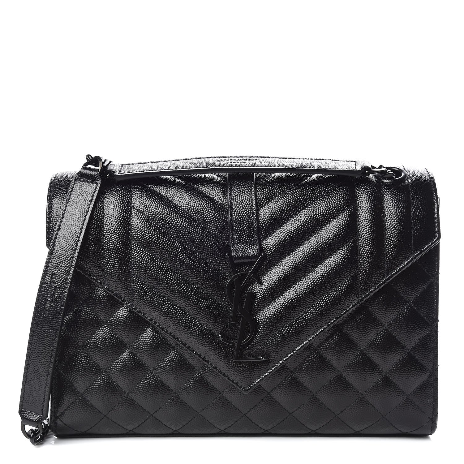 Saint Laurent Grain De Poudre Textured Mixed Matelasse Triquilt Medium Monogram Satchel Black 1 of 10