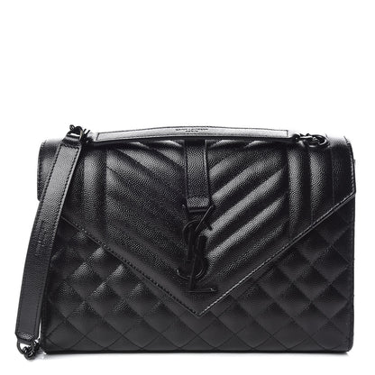 Saint Laurent Grain De Poudre Textured Mixed Matelasse Triquilt Medium Monogram Satchel Black 1 of 10