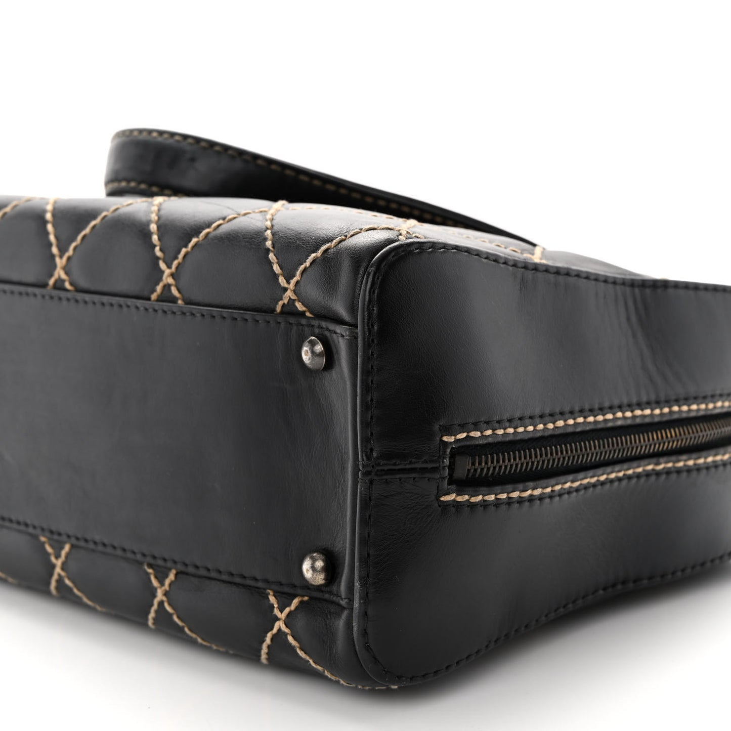 Calfskin Contrast Stitch Surpique Bowler Dark Brown
