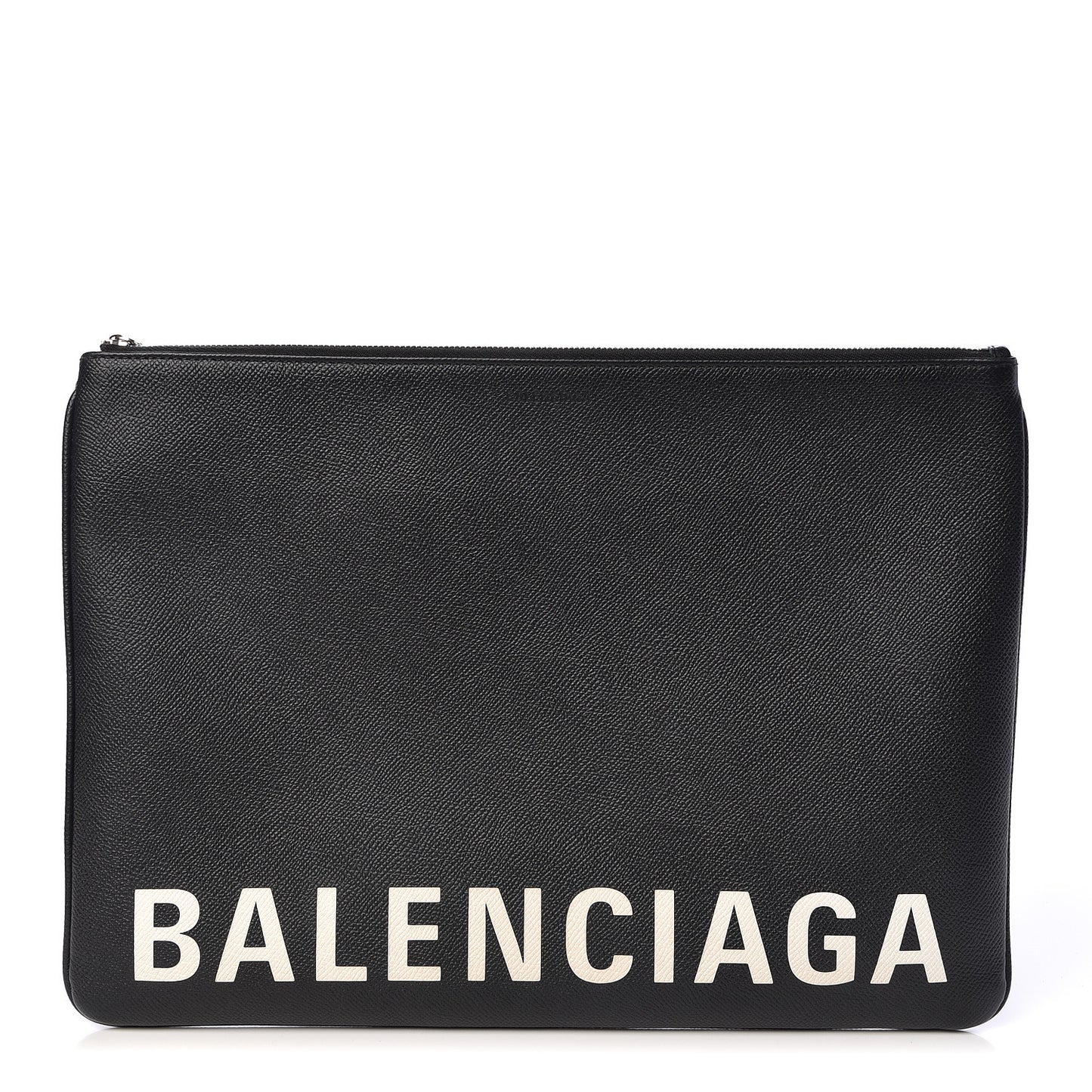 Calfskin Ville Logo Zip Pouch Black