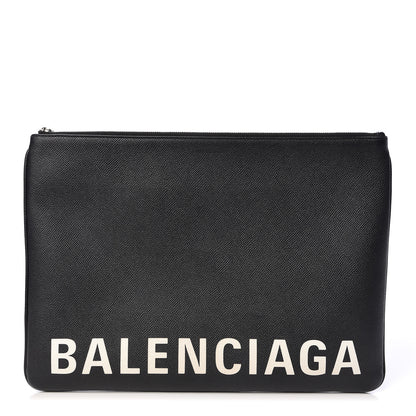 Balenciaga Calfskin Ville Logo Zip Pouch Black 1 of 8