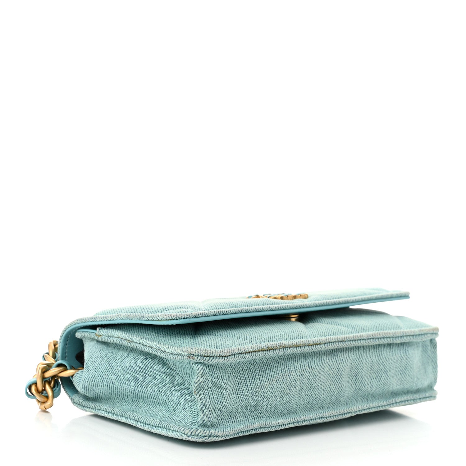 Chanel Denim Quilted Chanel 19 Wallet On Chain WOC Neon Blue 4 of 12