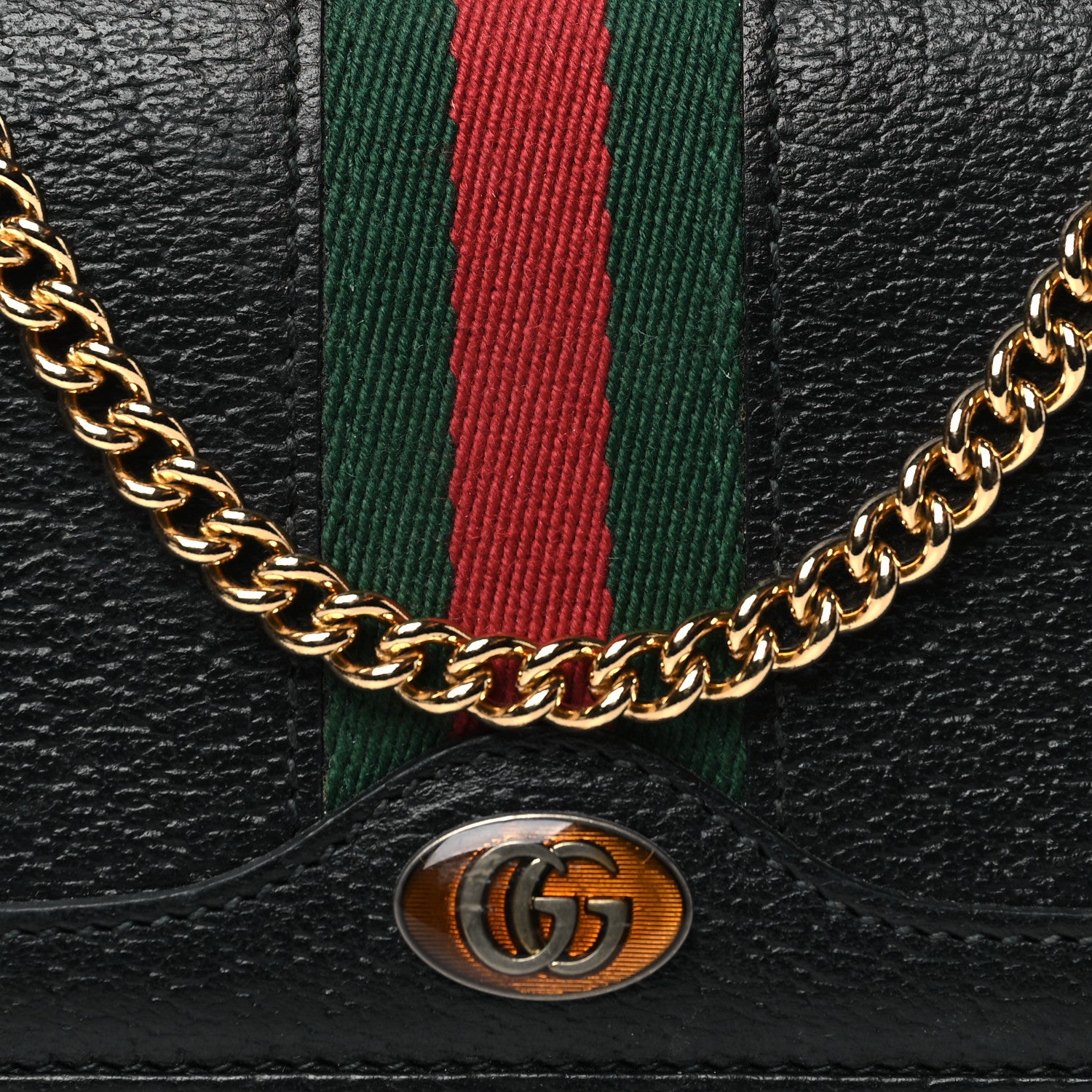 Gucci Textured Calfskin Web Ophidia Wallet On Chain Black 8 of 10