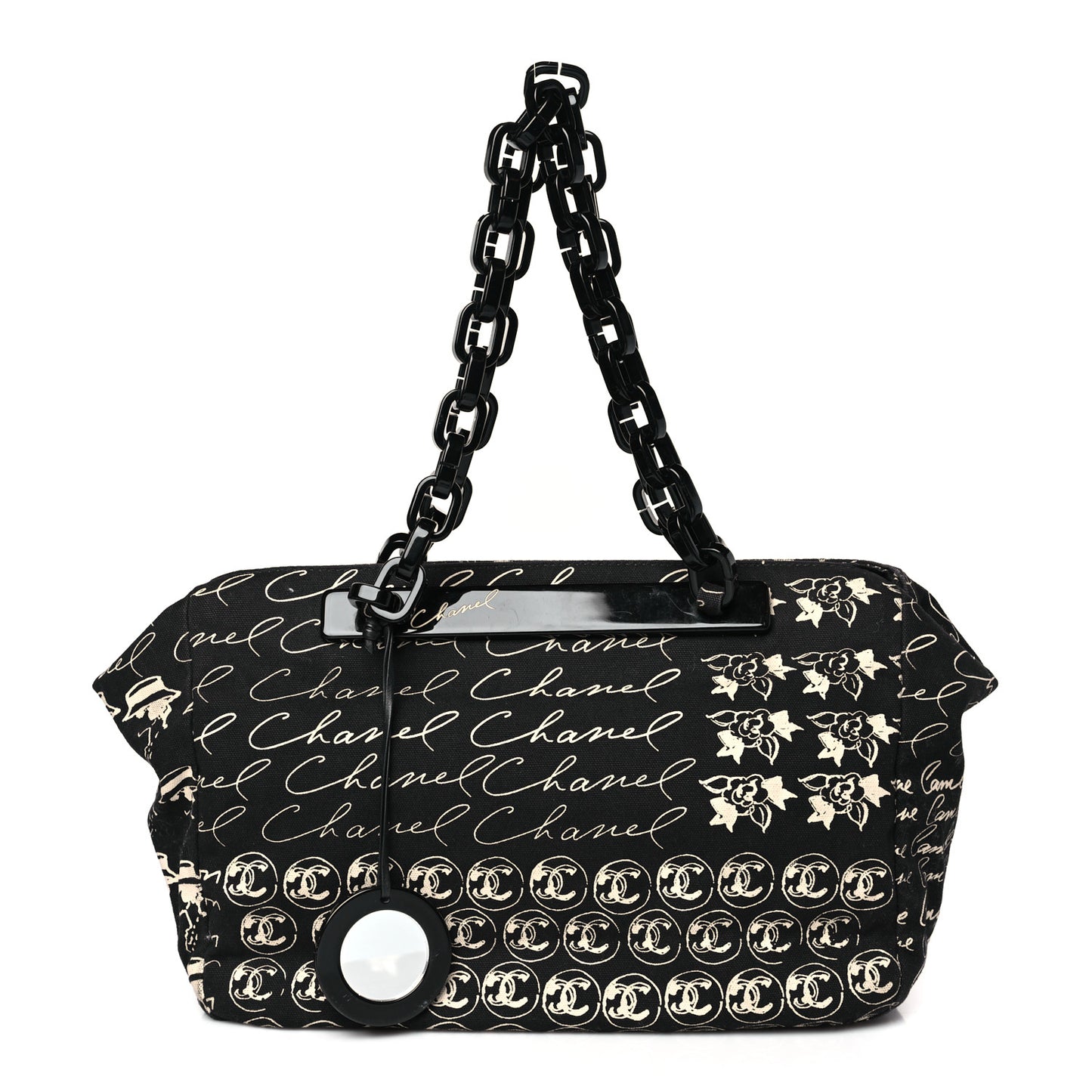 Canvas Camellia Flower Tote Black