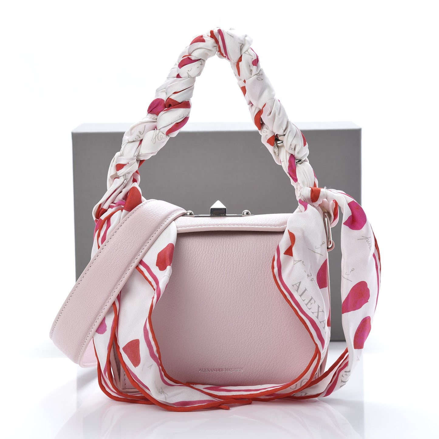 Calfskin Silk Scarf Box Shoulder Bag 16 Baby Pink Ivory