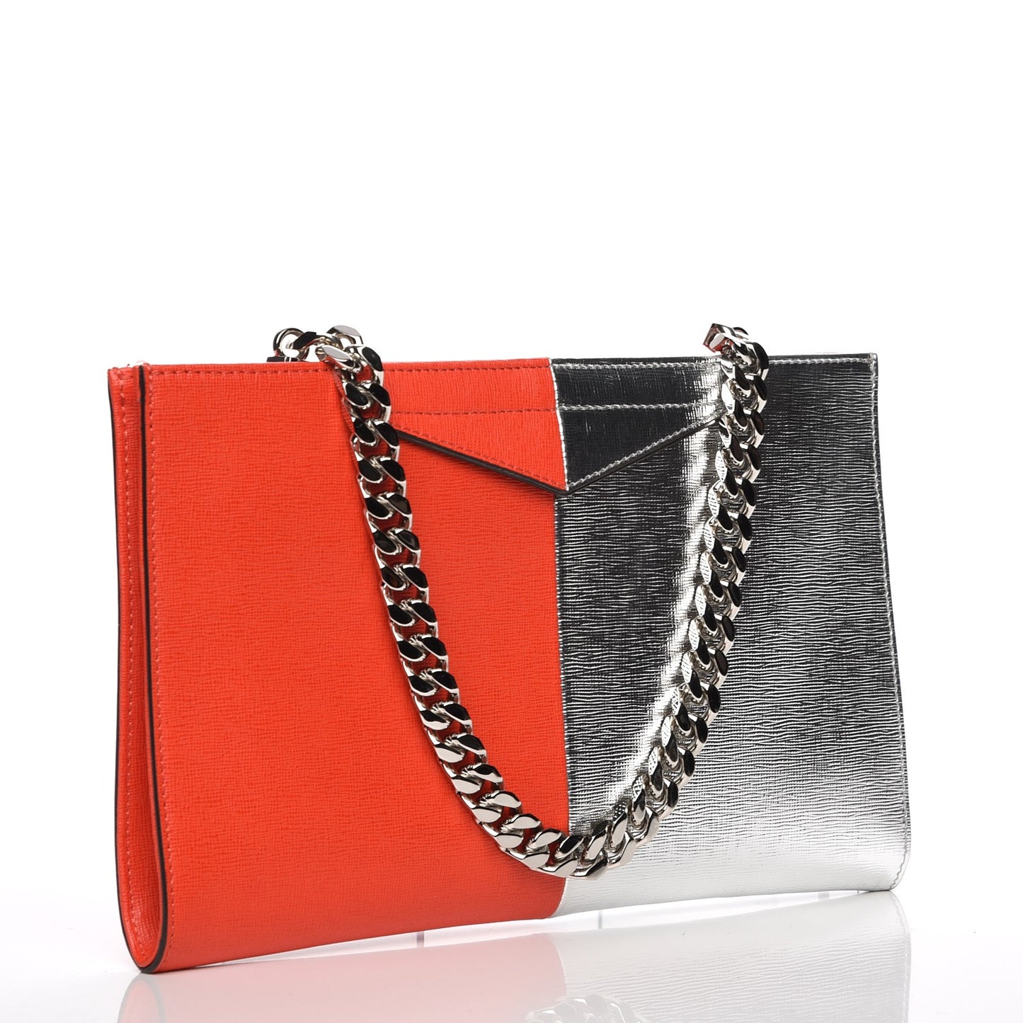 Metallic Saffiano Bi-Color Grande Clutch Papavero Argento