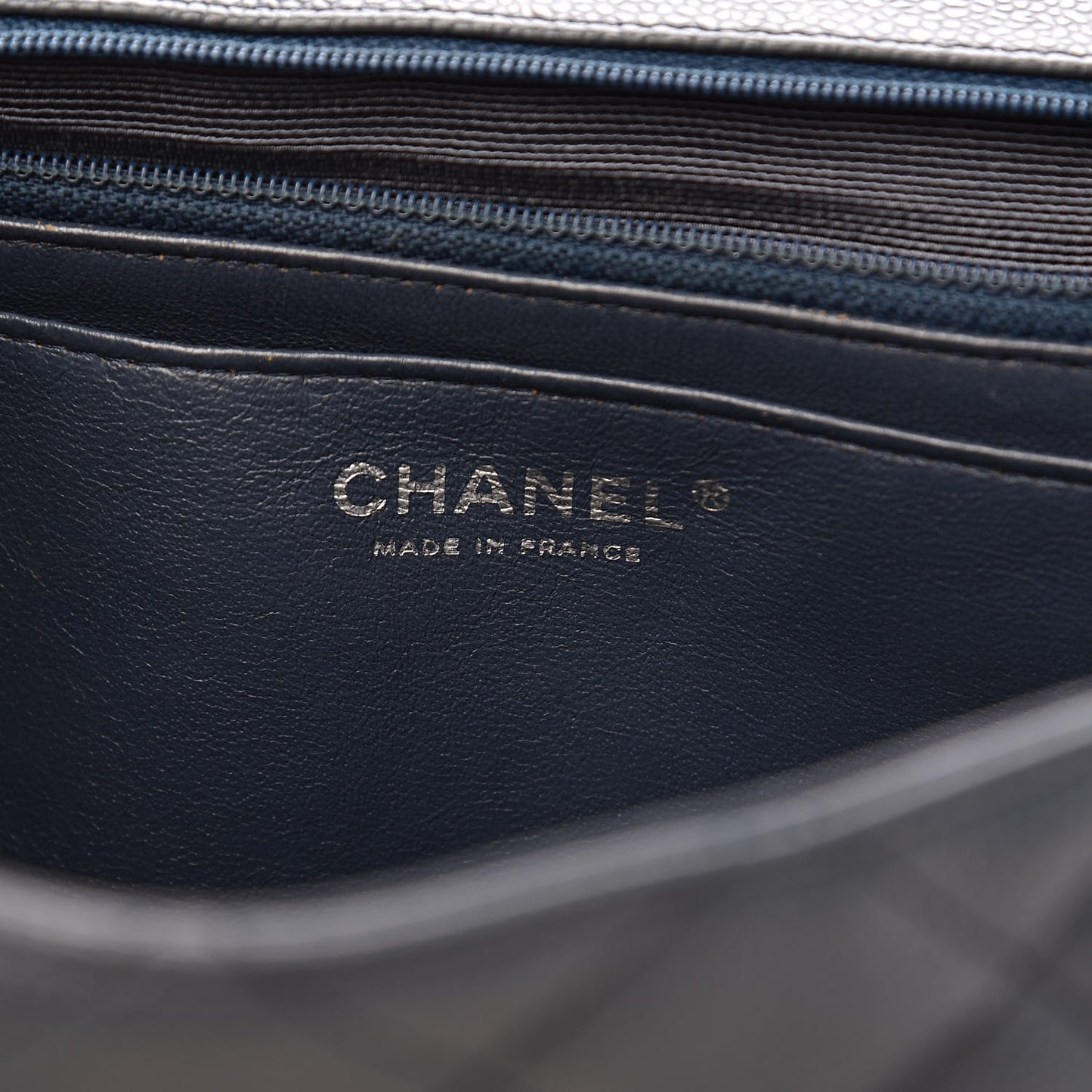 Caviar Quilted Jumbo Single Flap Dark Blue