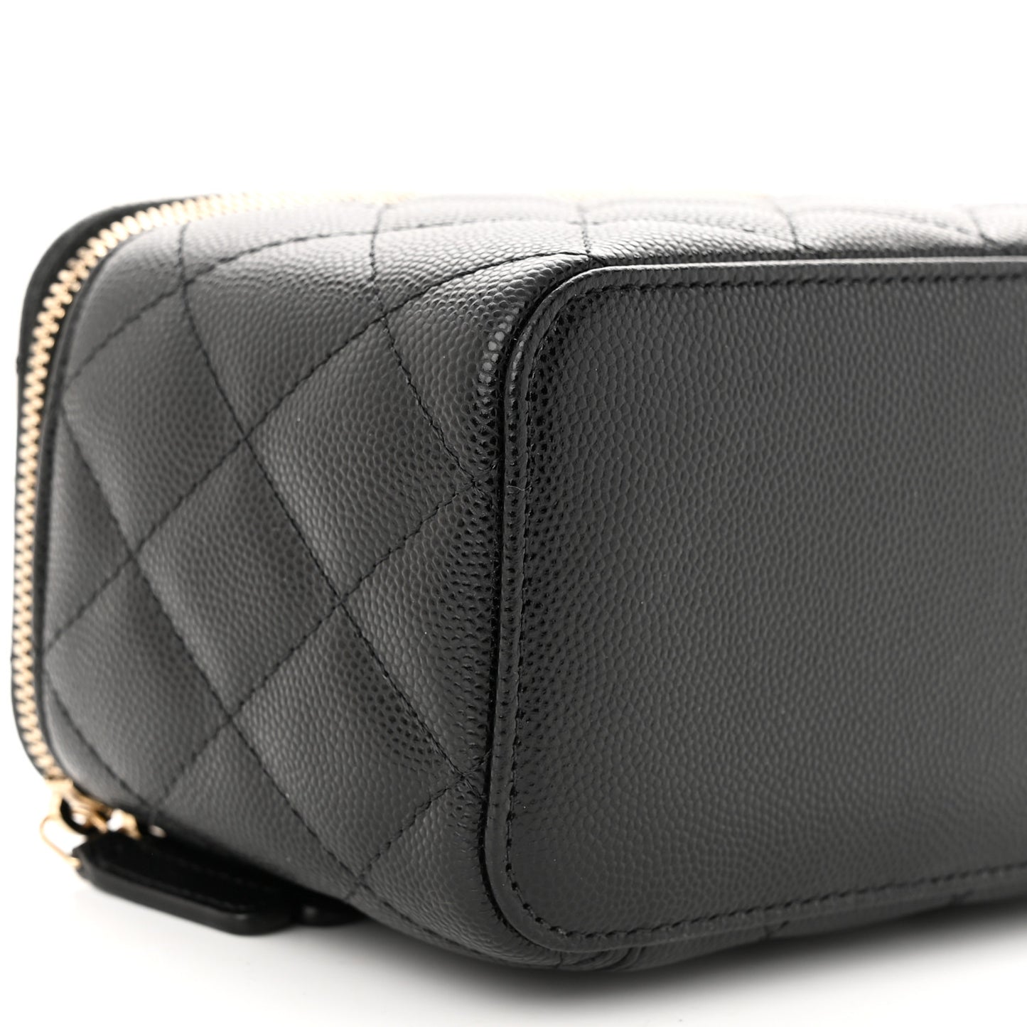 Caviar Quilted Small Vanity Case With Chain Black