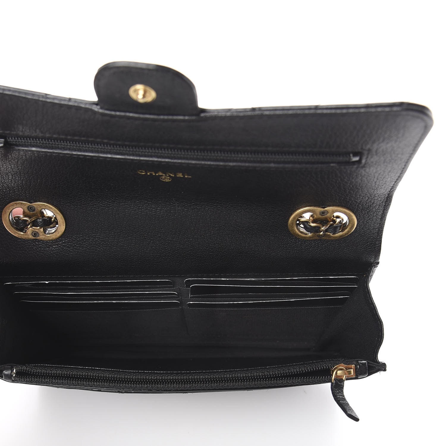 Chanel Patent Goatskin Quilted CC Eyelet Wallet On Chain WOC Black 4 of 9