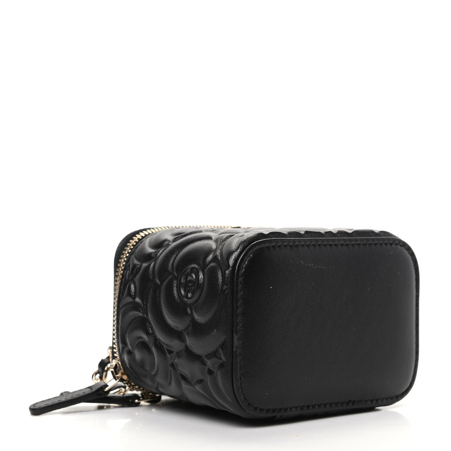 Chanel Lambskin Camellia Embossed Mini Vanity Case With Chain Black 4 of 10