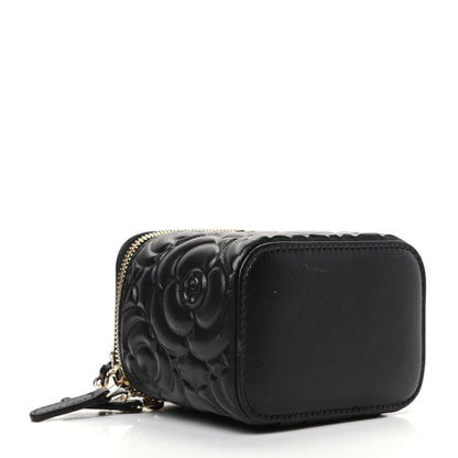 Chanel Lambskin Camellia Embossed Mini Vanity Case With Chain Black 4 of 10