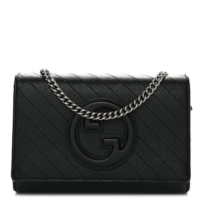 Gucci Sakai Be Green Calfskin Diagonal Stitched Blondie Wallet on Chain Black 1 of 34
