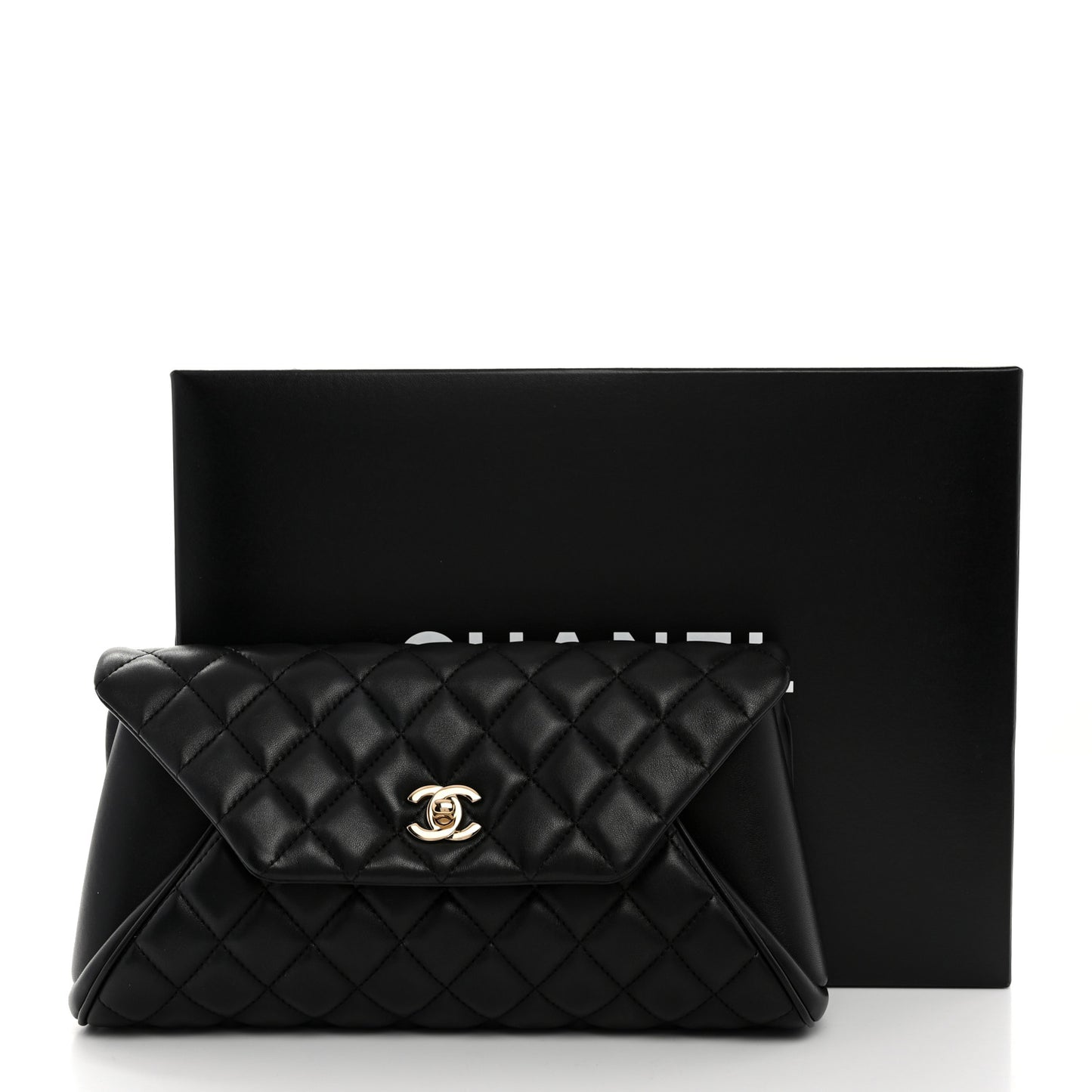 Lambskin Quilted Fold Up Again Clutch Black