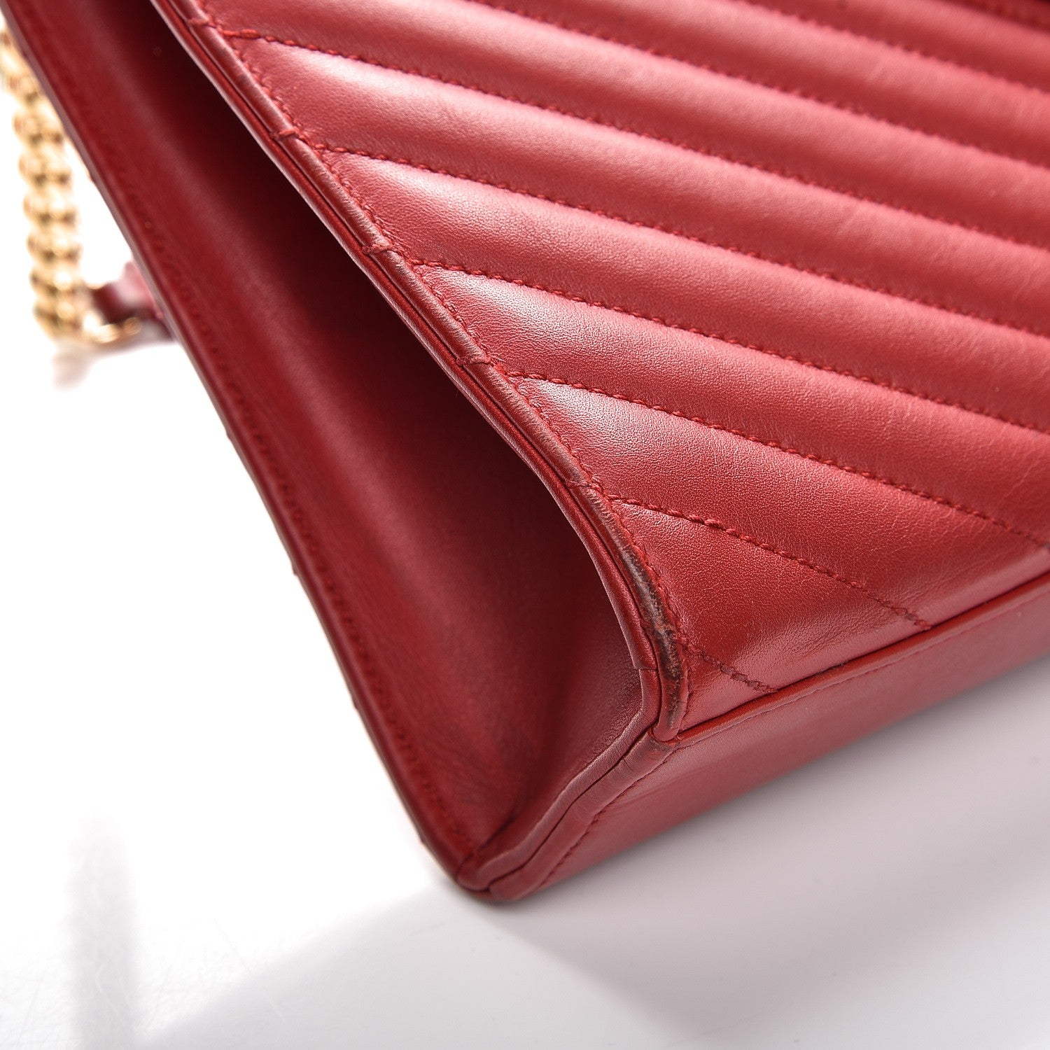 Saint Laurent Lambskin Matelasse Chevron Large Monogram Satchel Red 13 of 18