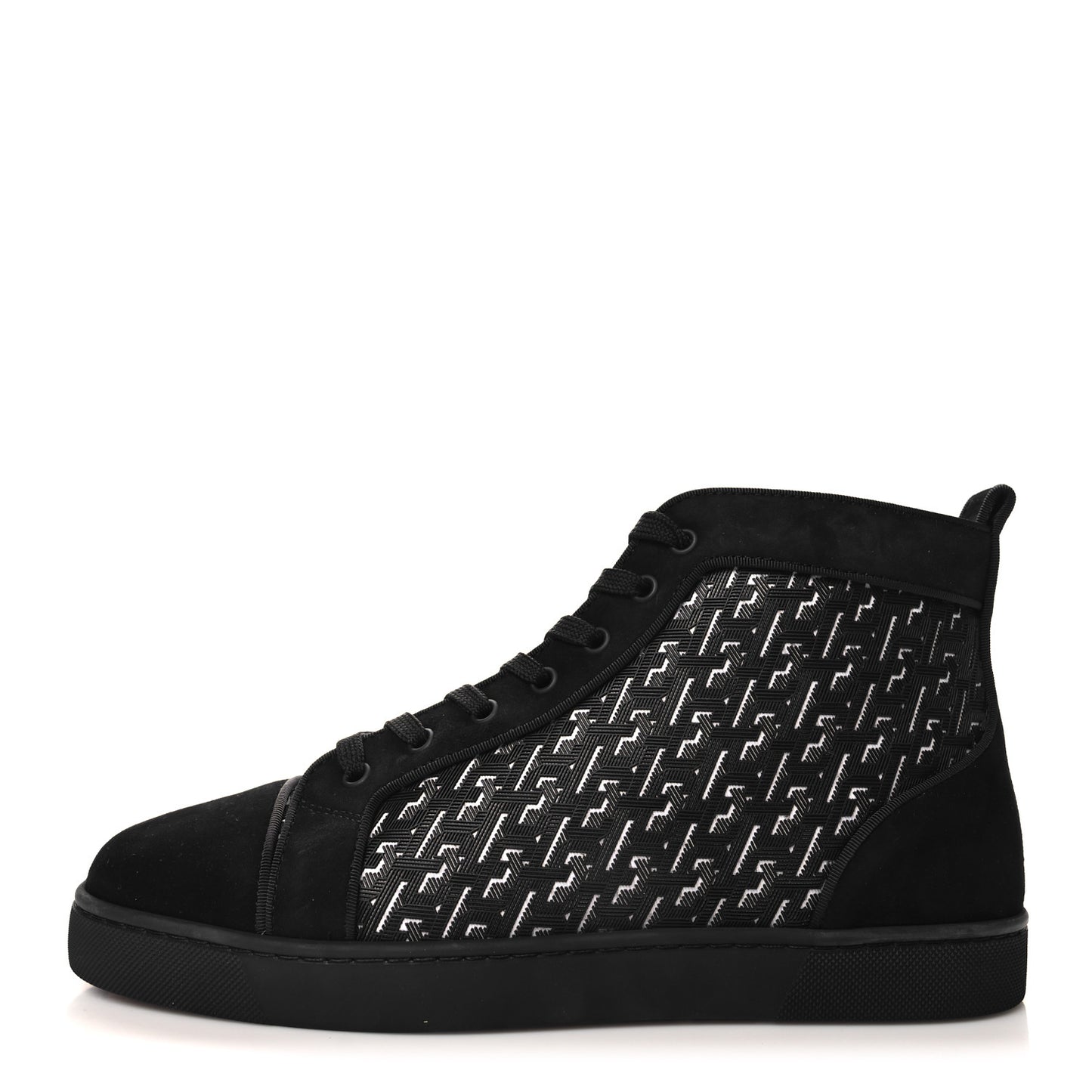 Suede Calfskin Techno CL Embossed Louis Orlato Flat High Top Sneakers 43 Black White