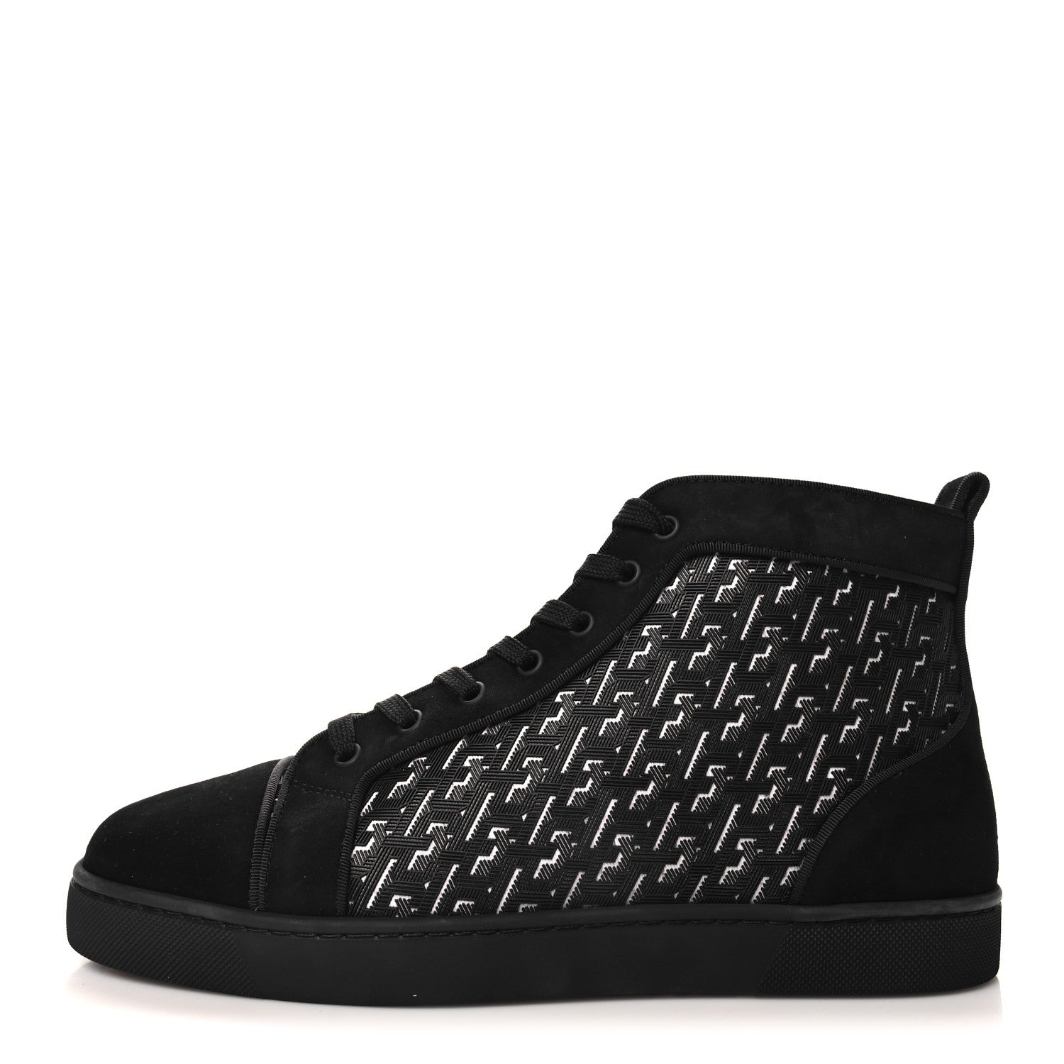Christian Louboutin Suede Calfskin Techno CL Embossed Louis Orlato Flat High Top Sneakers 43 Black White 1 of 8