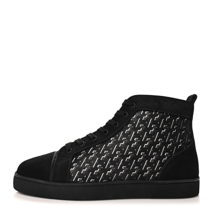 Christian Louboutin Suede Calfskin Techno CL Embossed Louis Orlato Flat High Top Sneakers 43 Black White 1 of 8