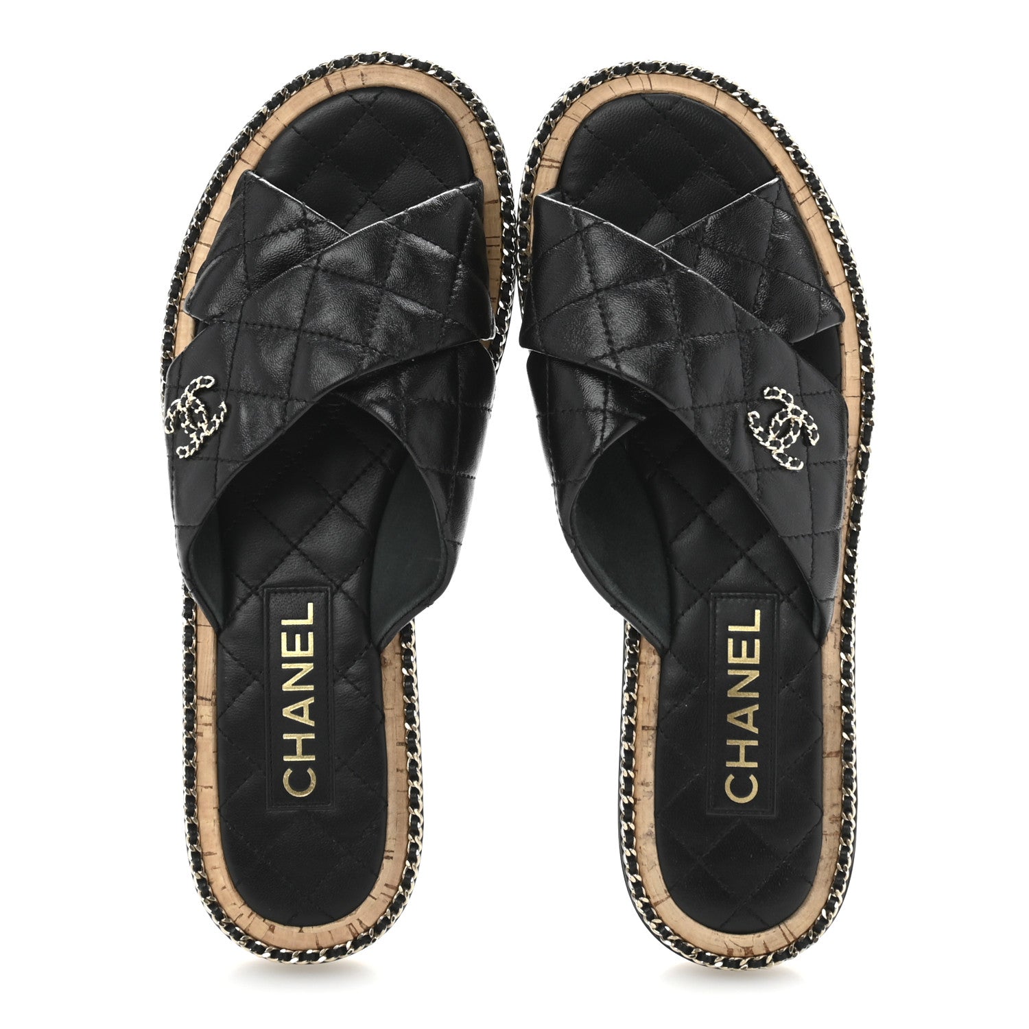 Chanel Lambskin Quilted Chain CC Sandals 39 Black 2 of 10