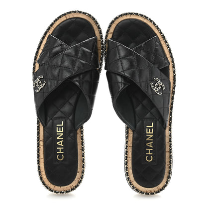 Chanel Lambskin Quilted Chain CC Sandals 39 Black 2 of 10