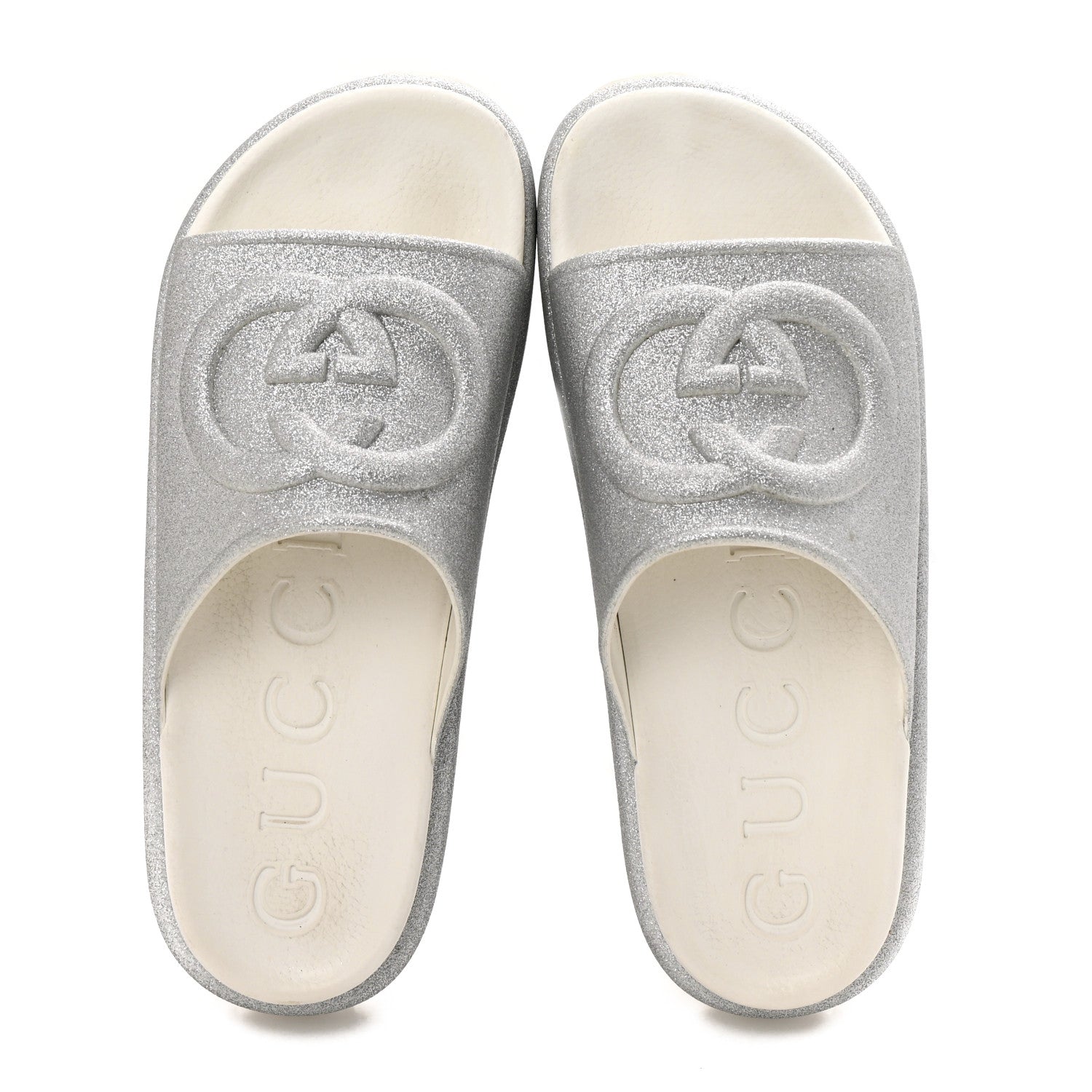 Gucci Glitter Rubber Womens Interlocking G Platform 42mm Slide Sandals 40 Silver 2 of 10