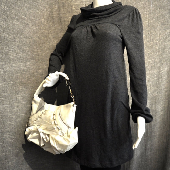 Satin Leather Ballet Evening Bag Ivory