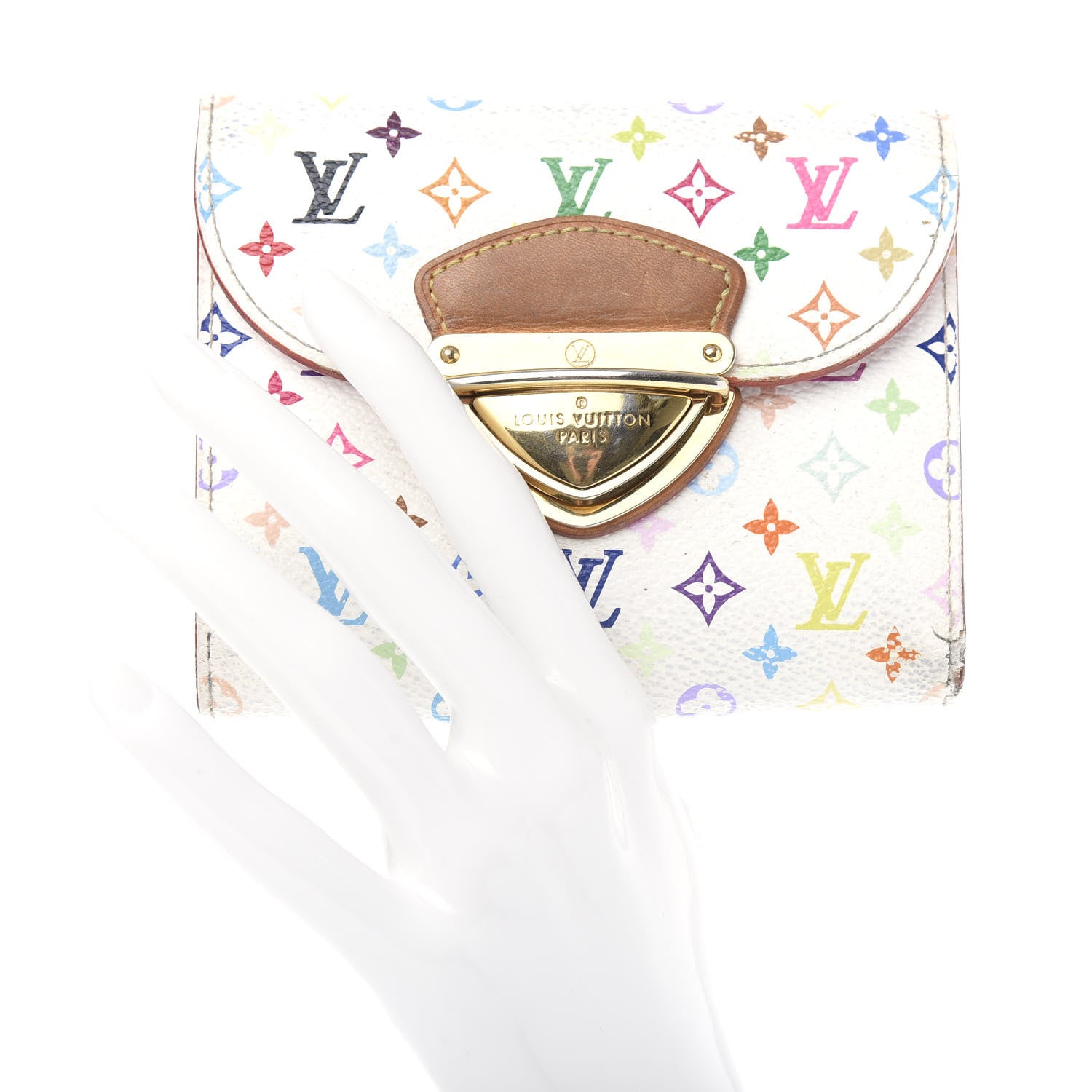 Louis Vuitton Monogram Multicolor Joey Wallet White Litchi 2 of 9
