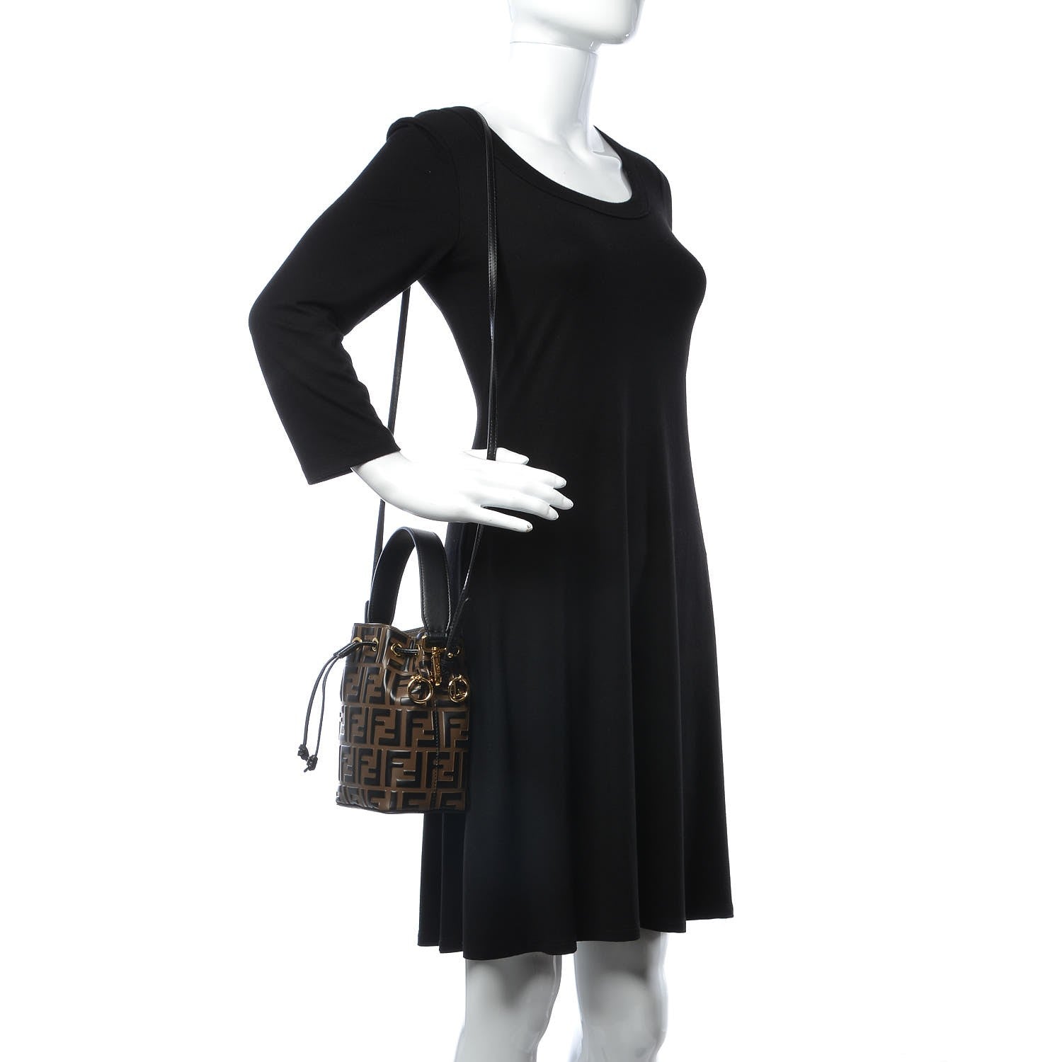 Fendi Vitello Liberty F is Fendi Bi-Color FF 1974 Embossed Mini Mon Tresor Bucket Bag Maya Black 3 of 8