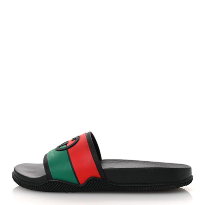 Gucci Rubber Web Womens Interlocking G Slide Sandals 33 Black Green Red 1 of 11