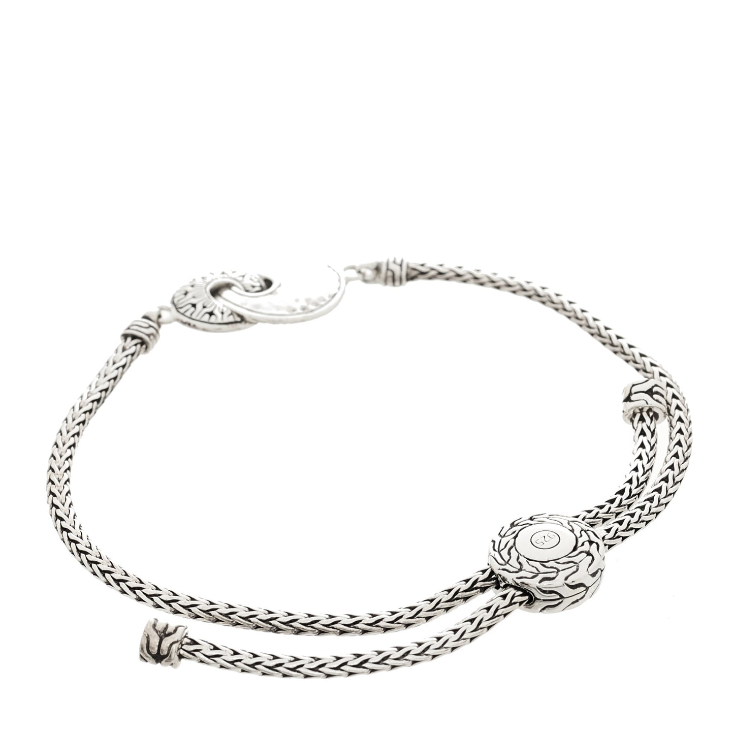 Sterling Silver Black Sapphire Black Spinel Intertwined Disc Bolo Classic Chain Bracelet