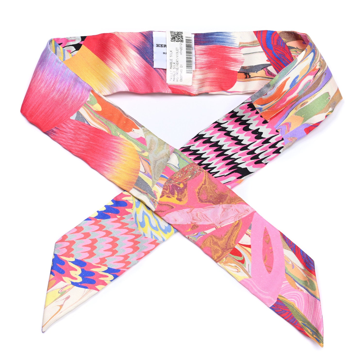 Hermes Silk Marble Silk Twilly Rose Vert Violet 1 of 8
