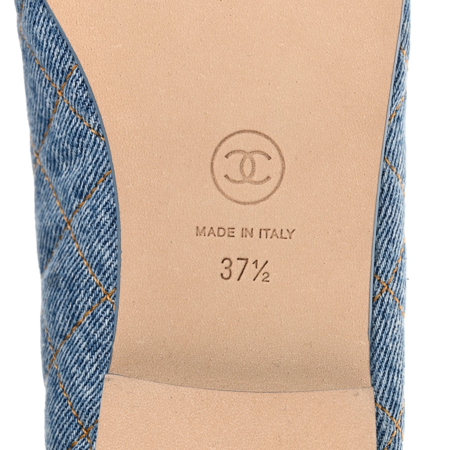 Chanel Denim Quilted CC Cap Toe Ballerina Flats 37.5 Light Blue 9 of 10
