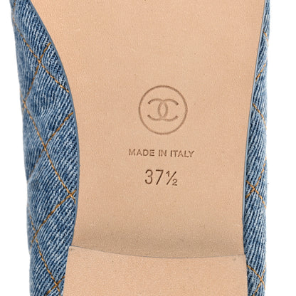 Chanel Denim Quilted CC Cap Toe Ballerina Flats 37.5 Light Blue 9 of 10