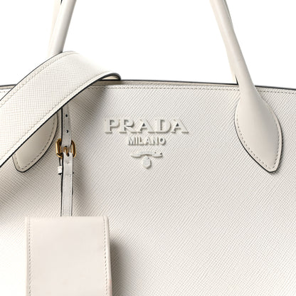 Prada Saffiano Cuir Calfskin Medium Monochrome Top Handle Tote White 8 of 10