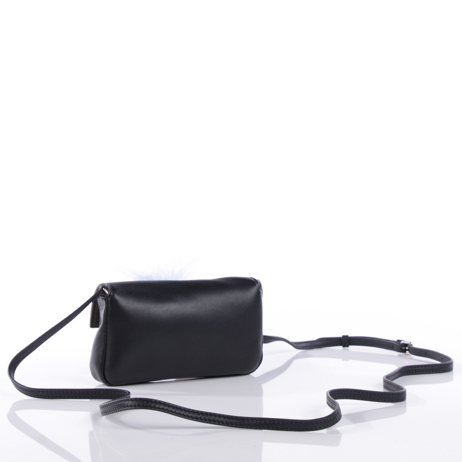 Fendi Lambskin Rabbit Fox Fur Micro Buggie Baguette Black 3 of 7