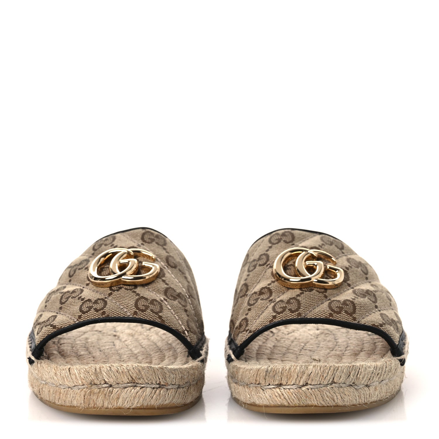 Gucci Monogram Matelasse GG Marmont Espadrille 20mm Slide Sandals 40 Beige Ebony Black 3 of 13