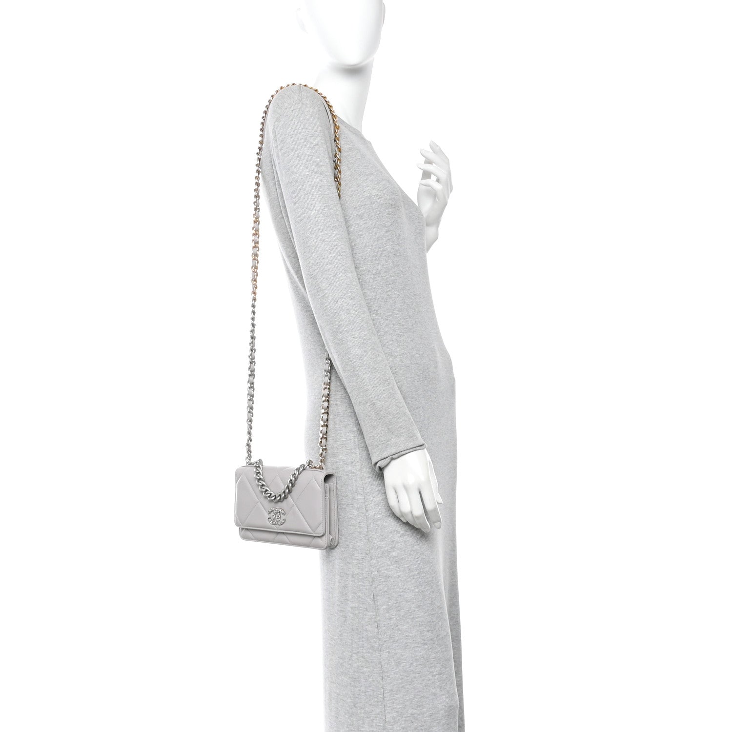 Chanel Lambskin Quilted Chanel 19 Wallet On Chain WOC Grey 2 of 11