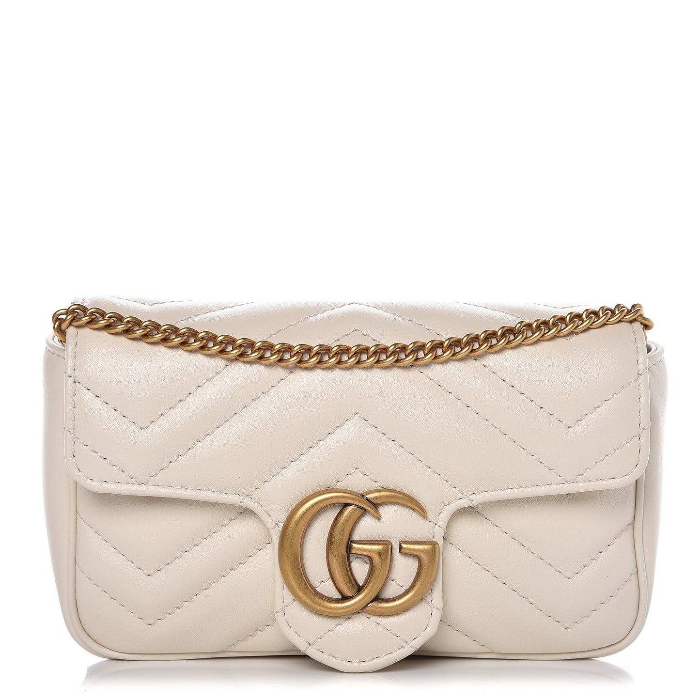 Calfskin Matelasse Super Mini GG Marmont Shoulder Bag White