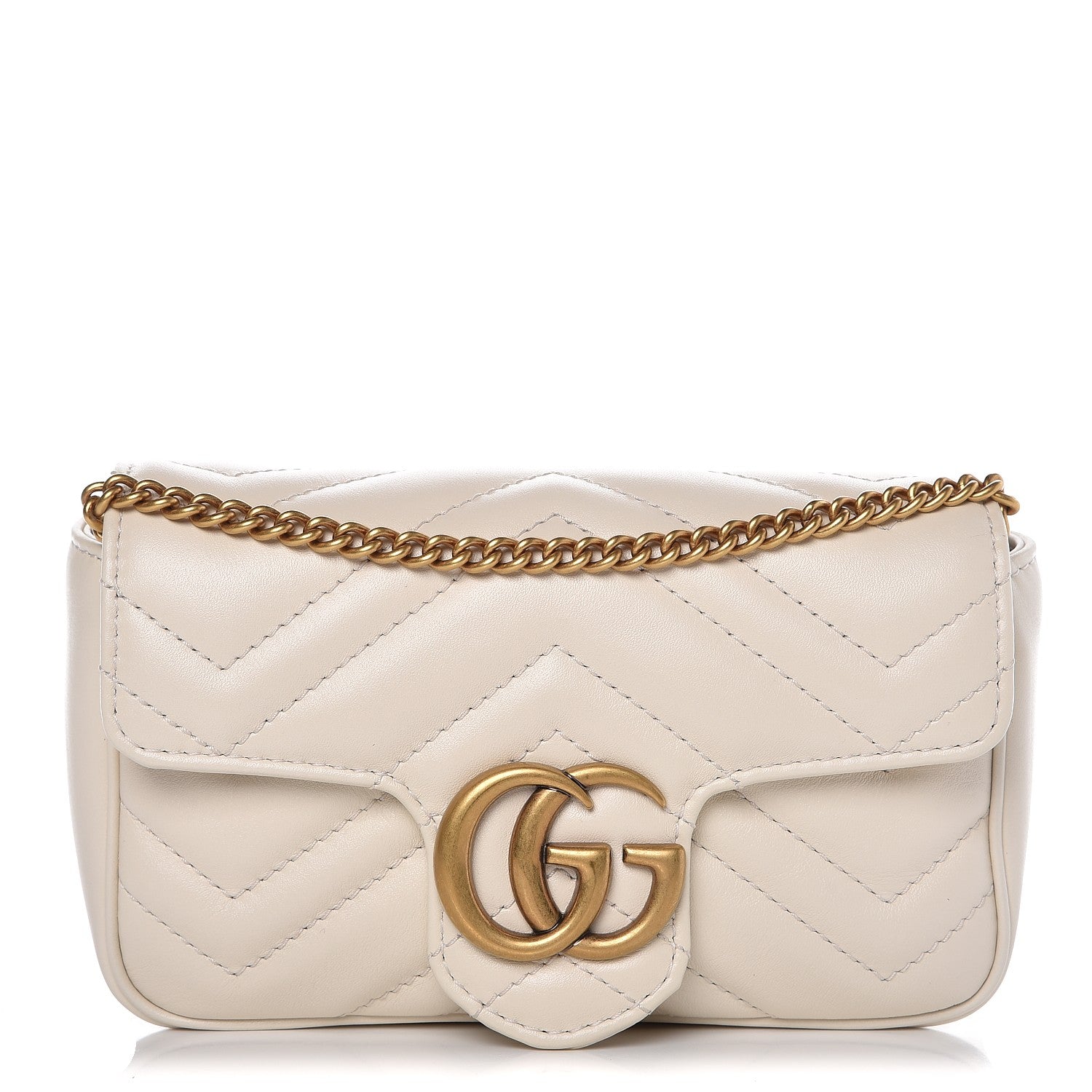 Gucci Calfskin Matelasse Super Mini GG Marmont Shoulder Bag White 2 of 15