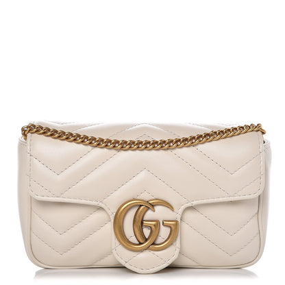 Gucci Calfskin Matelasse Super Mini GG Marmont Shoulder Bag White 2 of 15