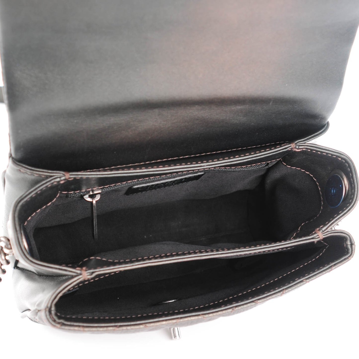 Metallic Goatskin Quilted Small Rock In Rome Flap Charcoal
