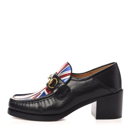 Gucci Lambskin Union Jack Horsebit Loafer Pumps 36.5 Black 1 of 7