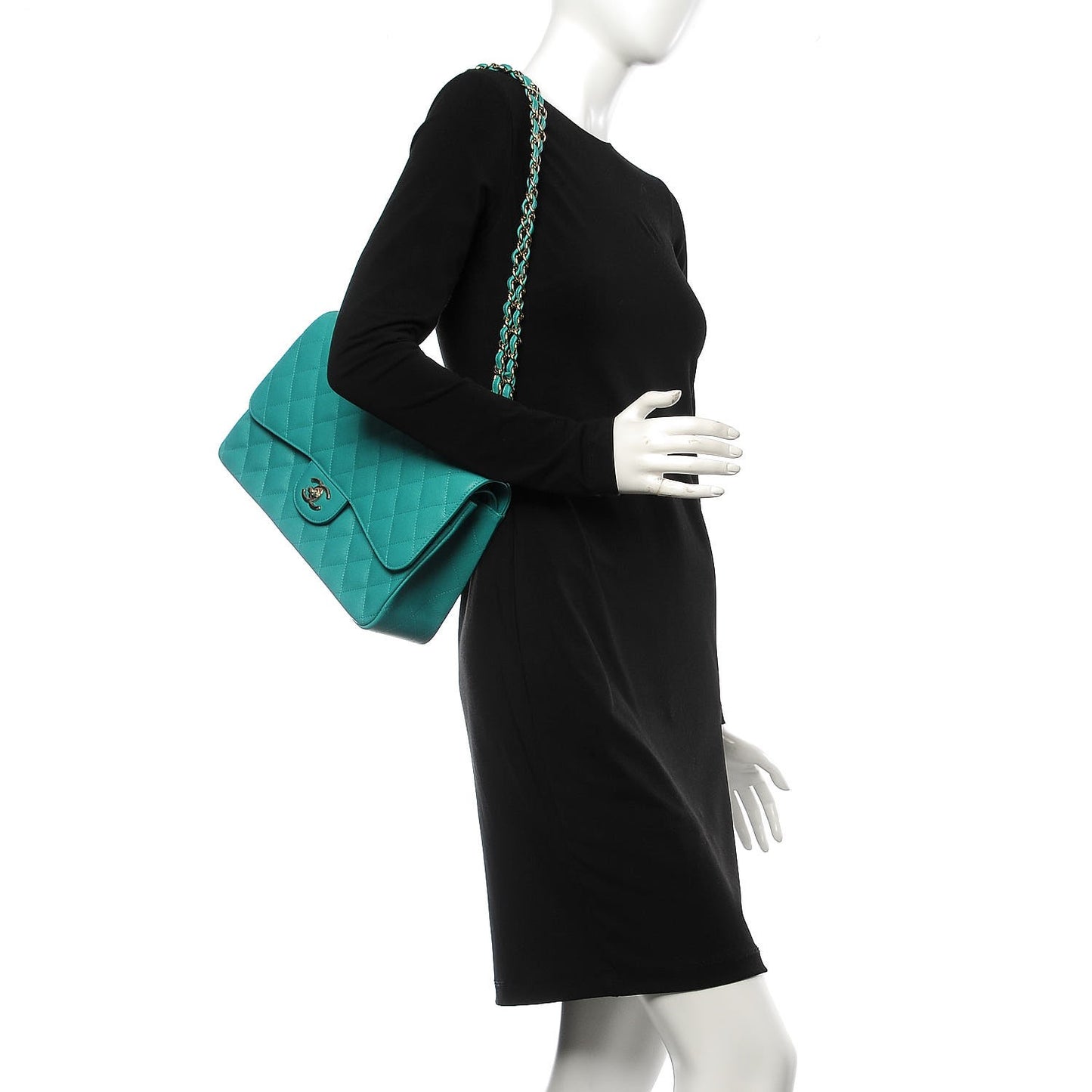 Caviar Quilted Jumbo Double Flap Turquoise