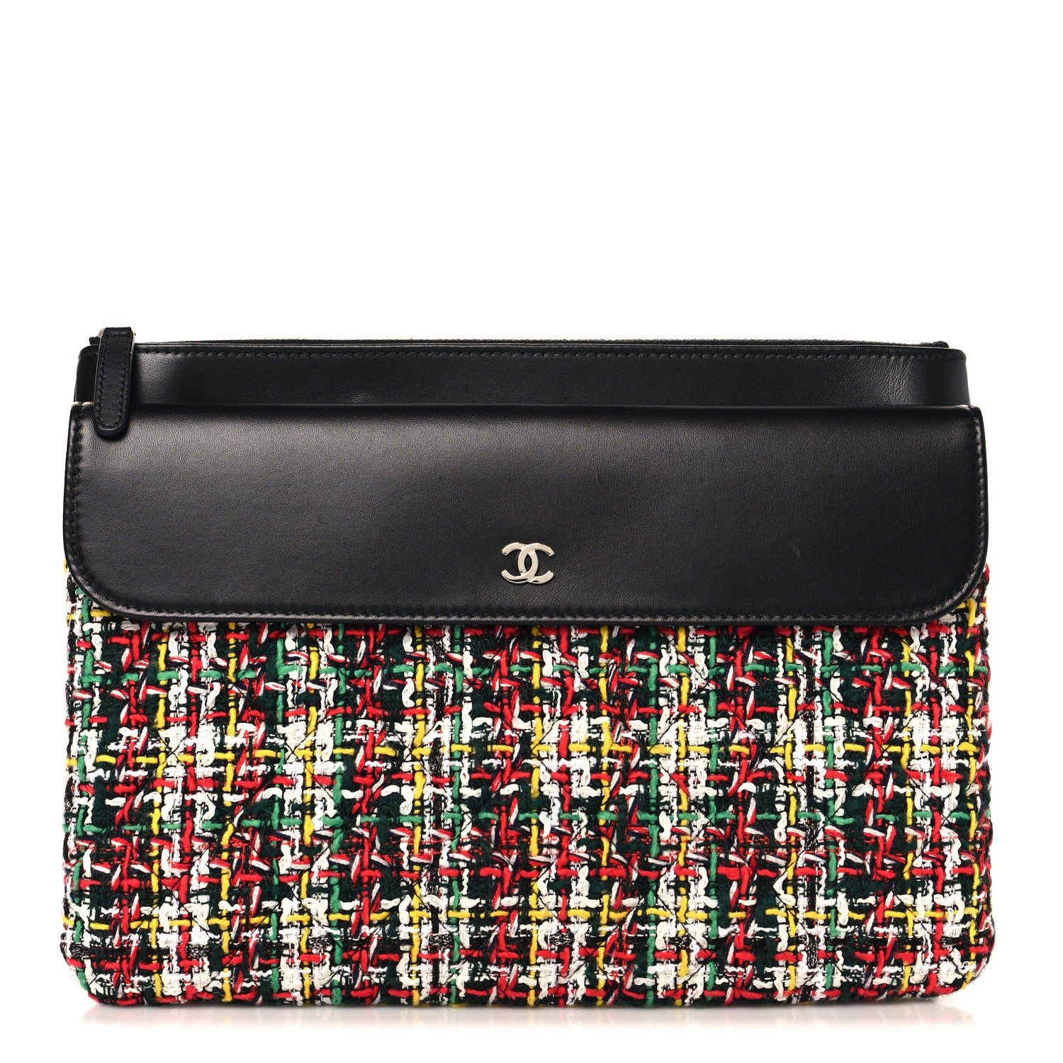 Chanel Tweed Lambskin Quilted Medium Flap Cosmetic Case White Red Black 1 of 10