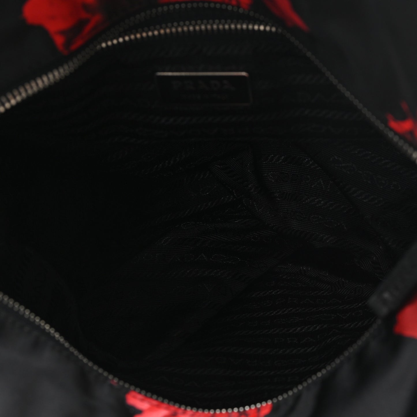 Tessuto Nylon Passama Embroidered Rose Print Tote Black