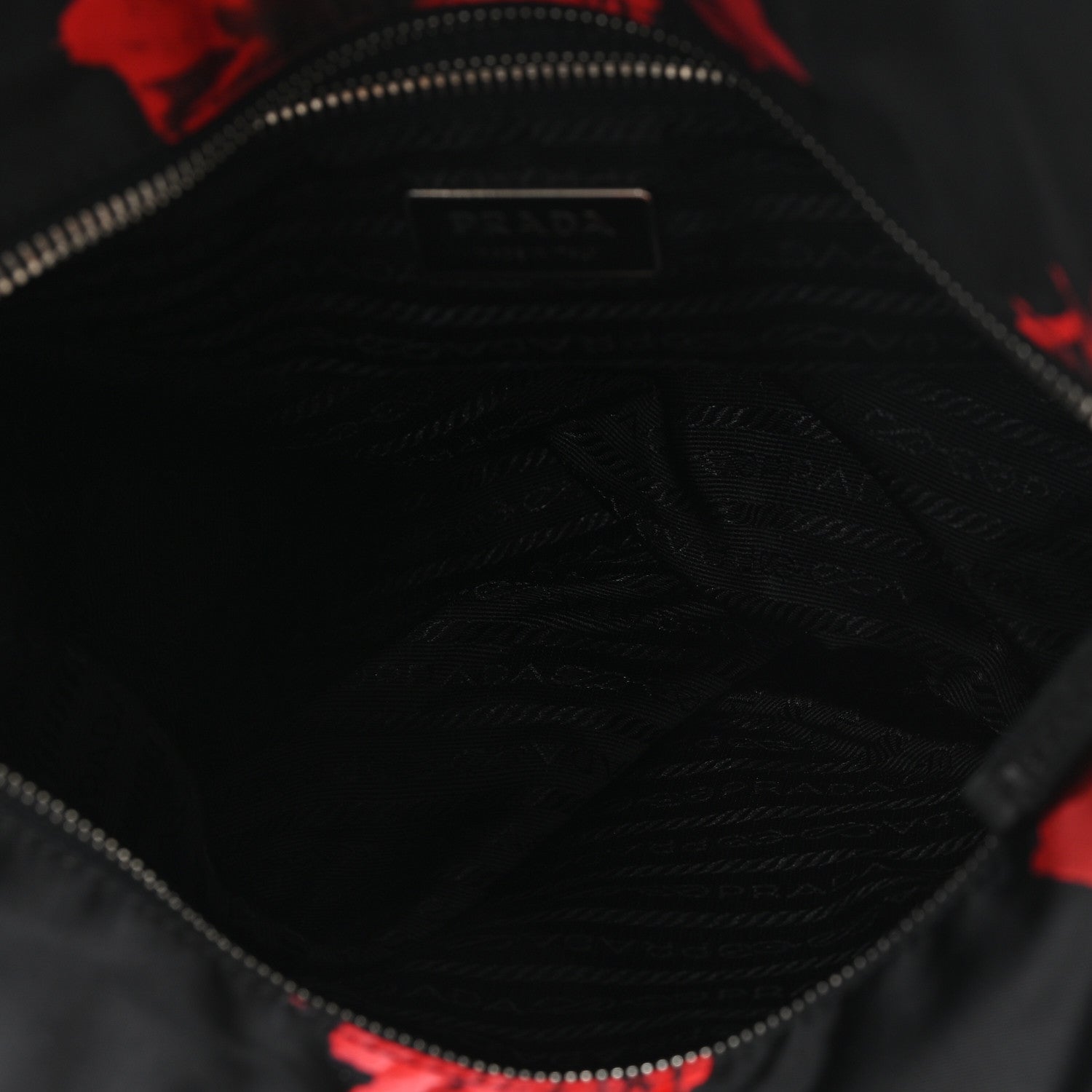 Prada Tessuto Nylon Passama Embroidered Rose Print Tote Black 5 of 10