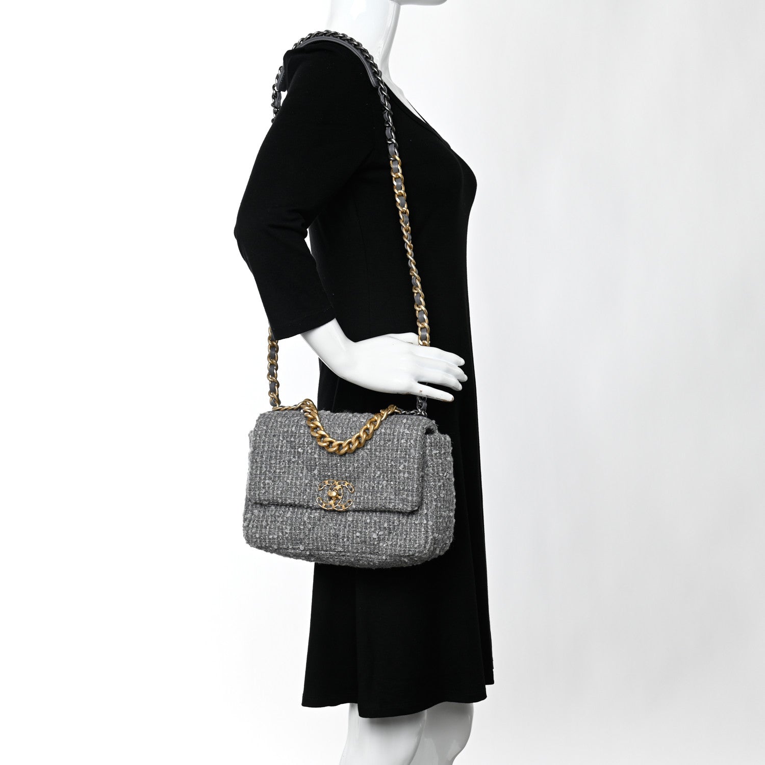 Chanel Tweed Quilted Medium Chanel 19 Flap Grey 2 of 11
