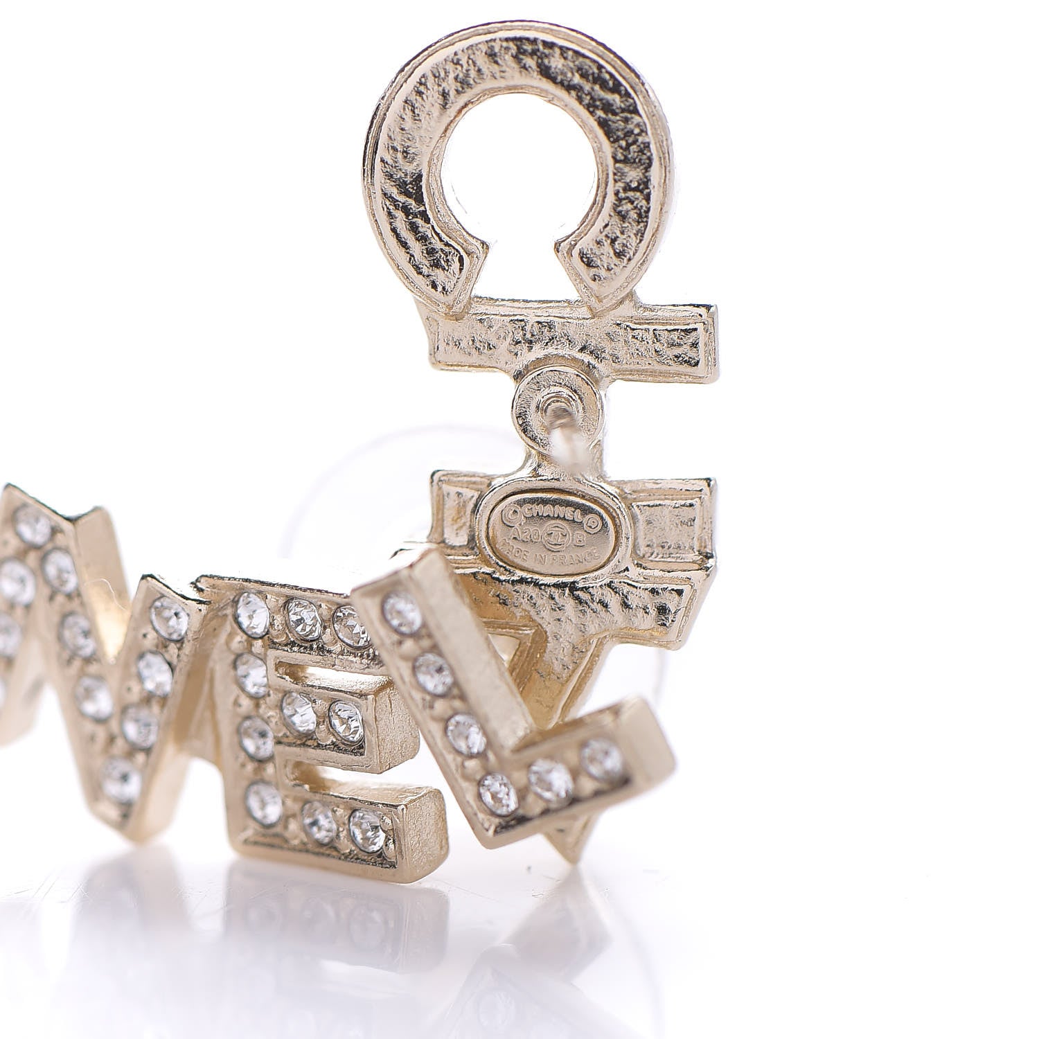 Chanel Crystal Pearl Signature Stud Earrings Gold 2 of 3