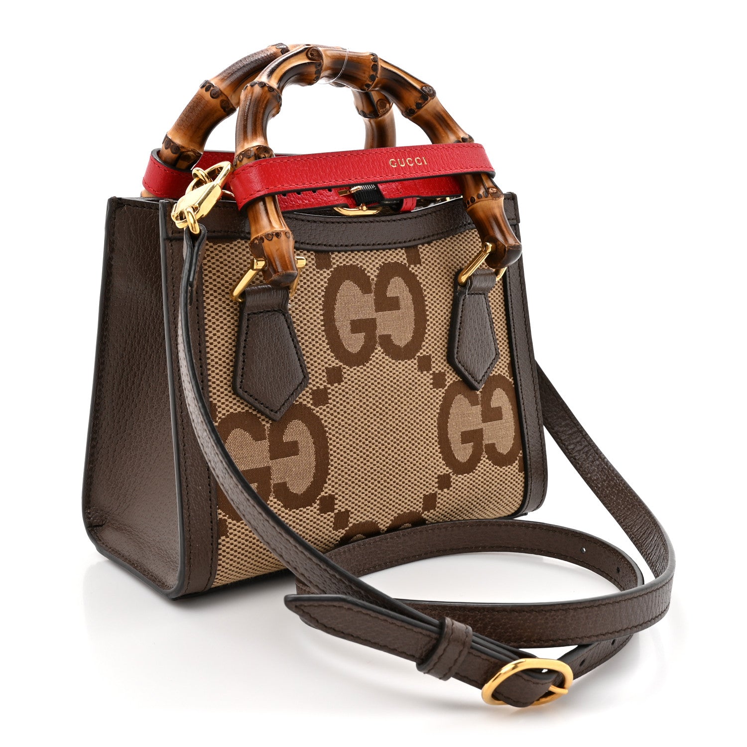 Gucci Monogram Jumbo GG Textured Dollar Calfskin Mini Diana Tote Bag Camel Ebony New Acero Pomegranate Red 3 of 12