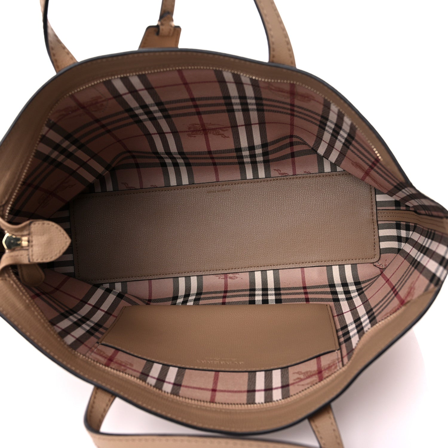 Burberry Grainy Calfskin Haymarket Check Medium Reversible Tote Camel 4 of 16