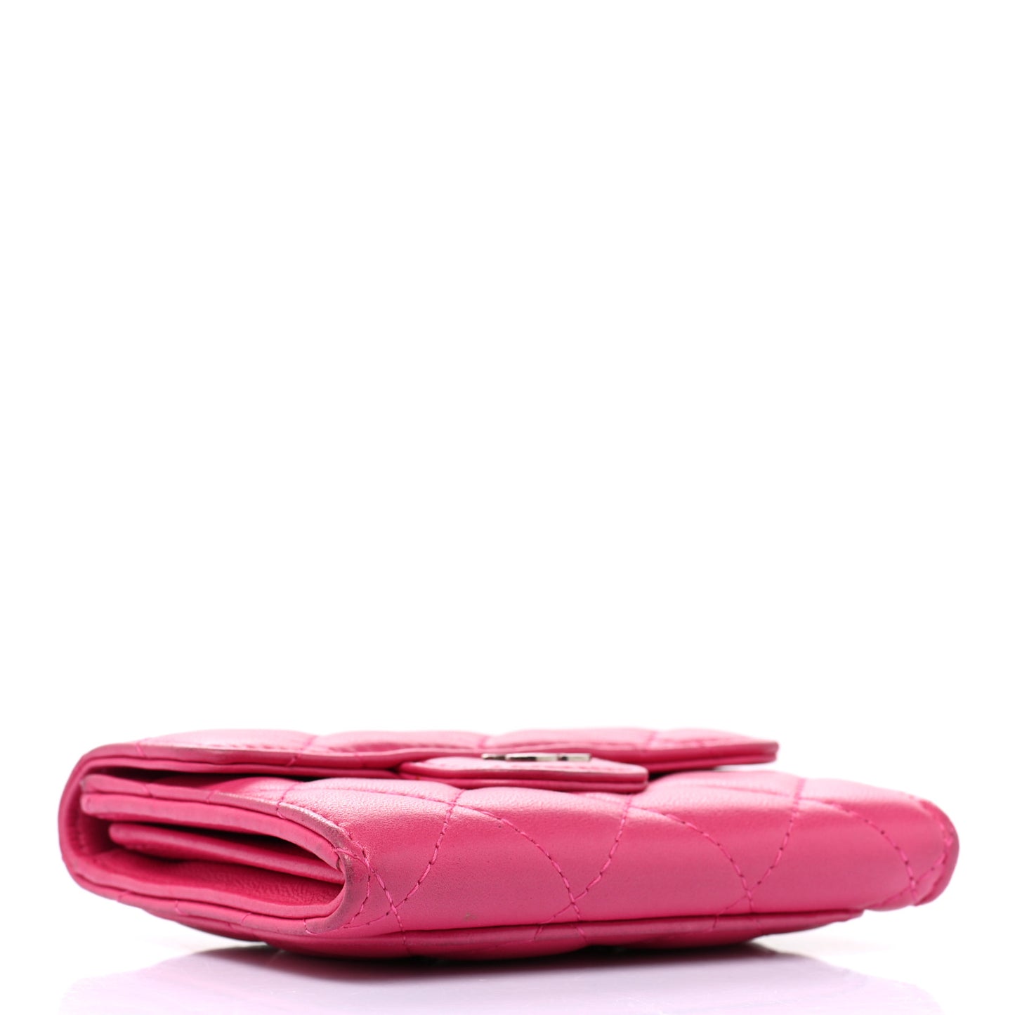 Lambskin Quilted Flap Card Holder Wallet Pink